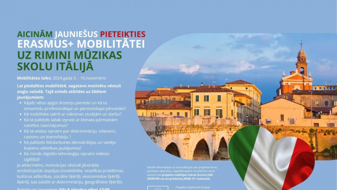 Erasmus+ Rimini mūzikas skola Itālijā jauniešiem
