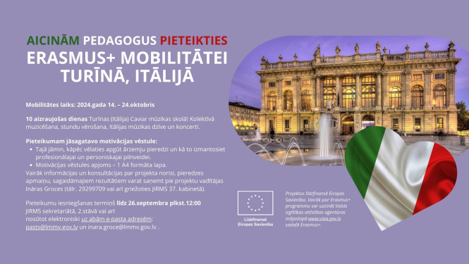 Pedagogu Erasmus aicinajums muzika IT oktobris 2024