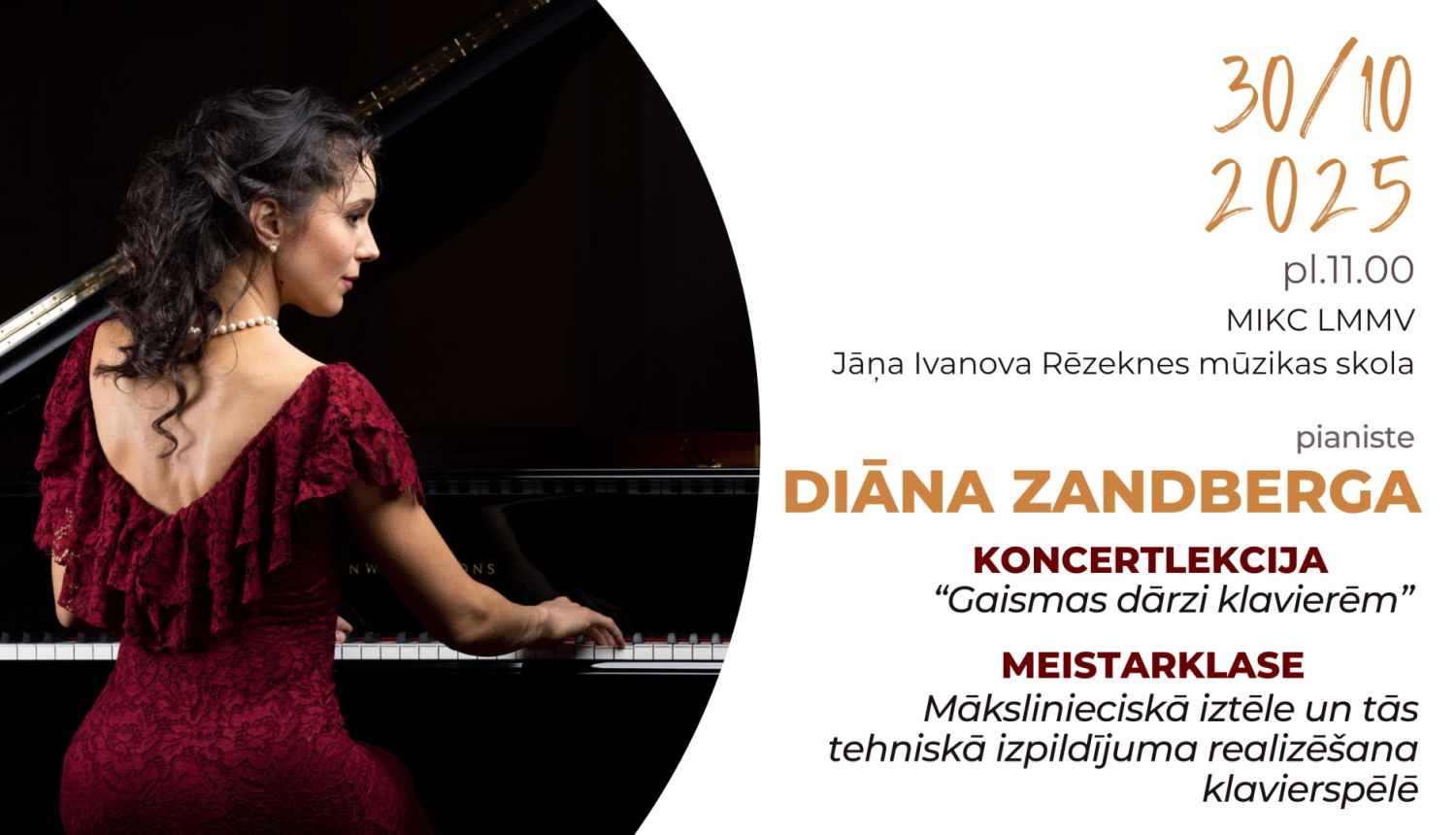Aicinājums “Diānas Zandbergas koncertlekcija “Gaismas dārzi klavierēm” un meistarklase