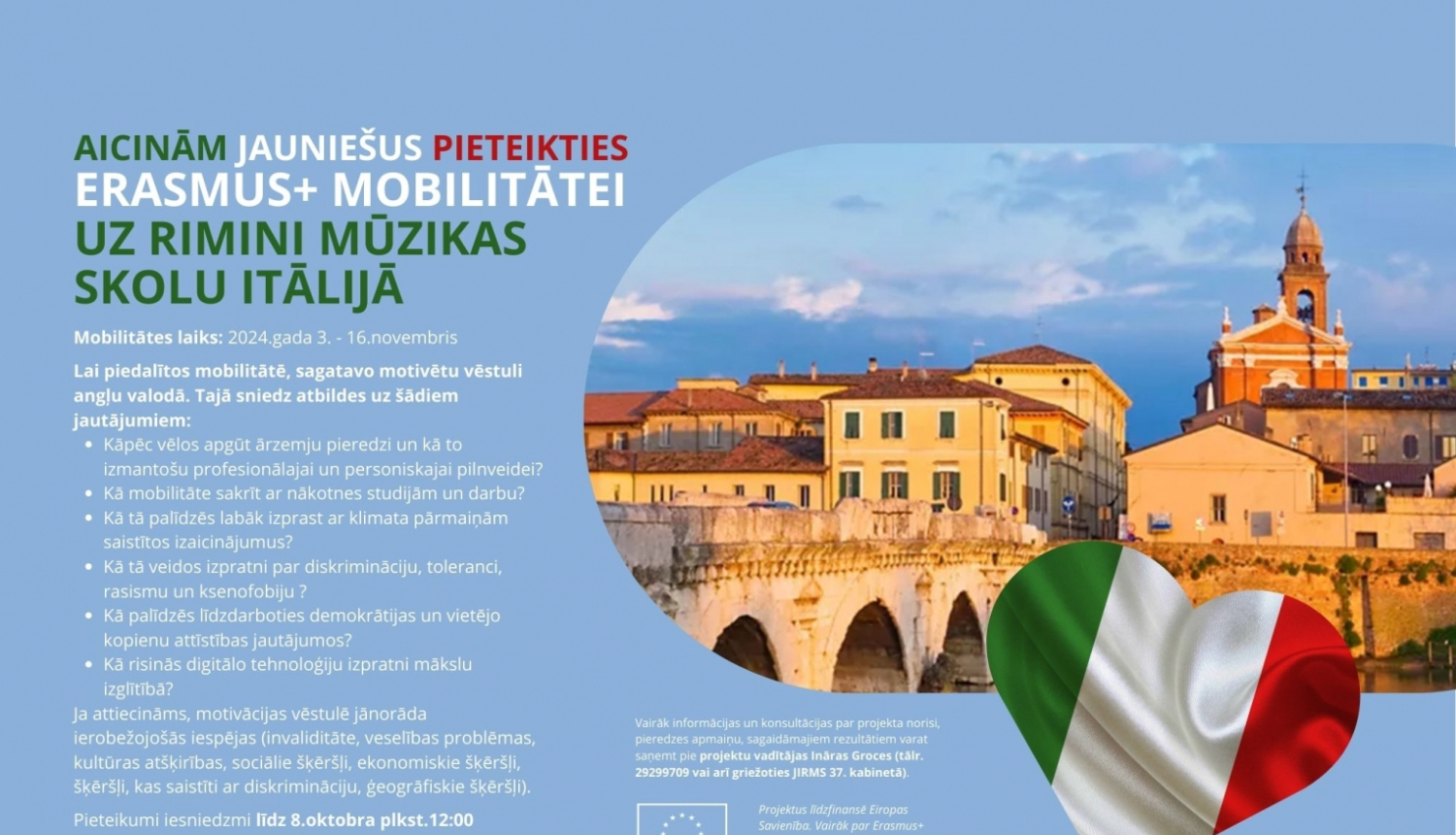 Erasmus+ Rimini mūzikas skola Itālijā jauniešiem